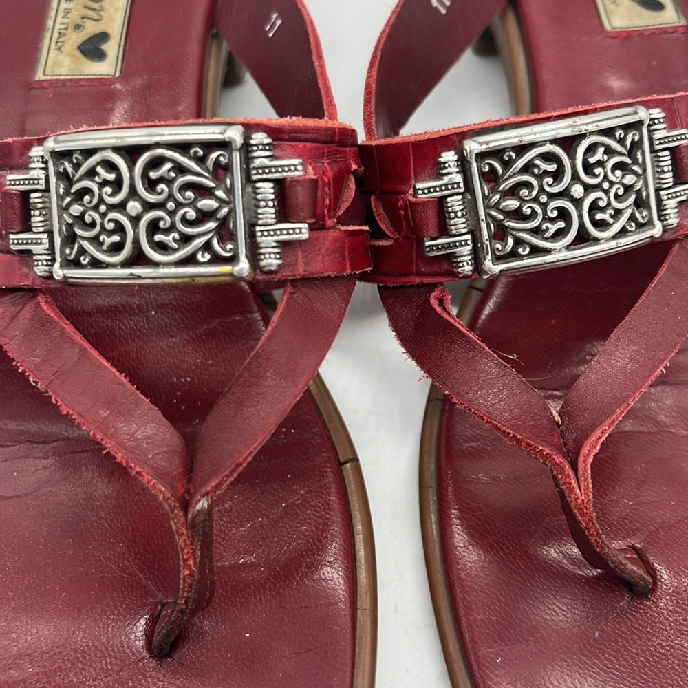 Brighton Red Leather Laura Sandals silver embellished Sz 7.5 - Picture 2 of 6
